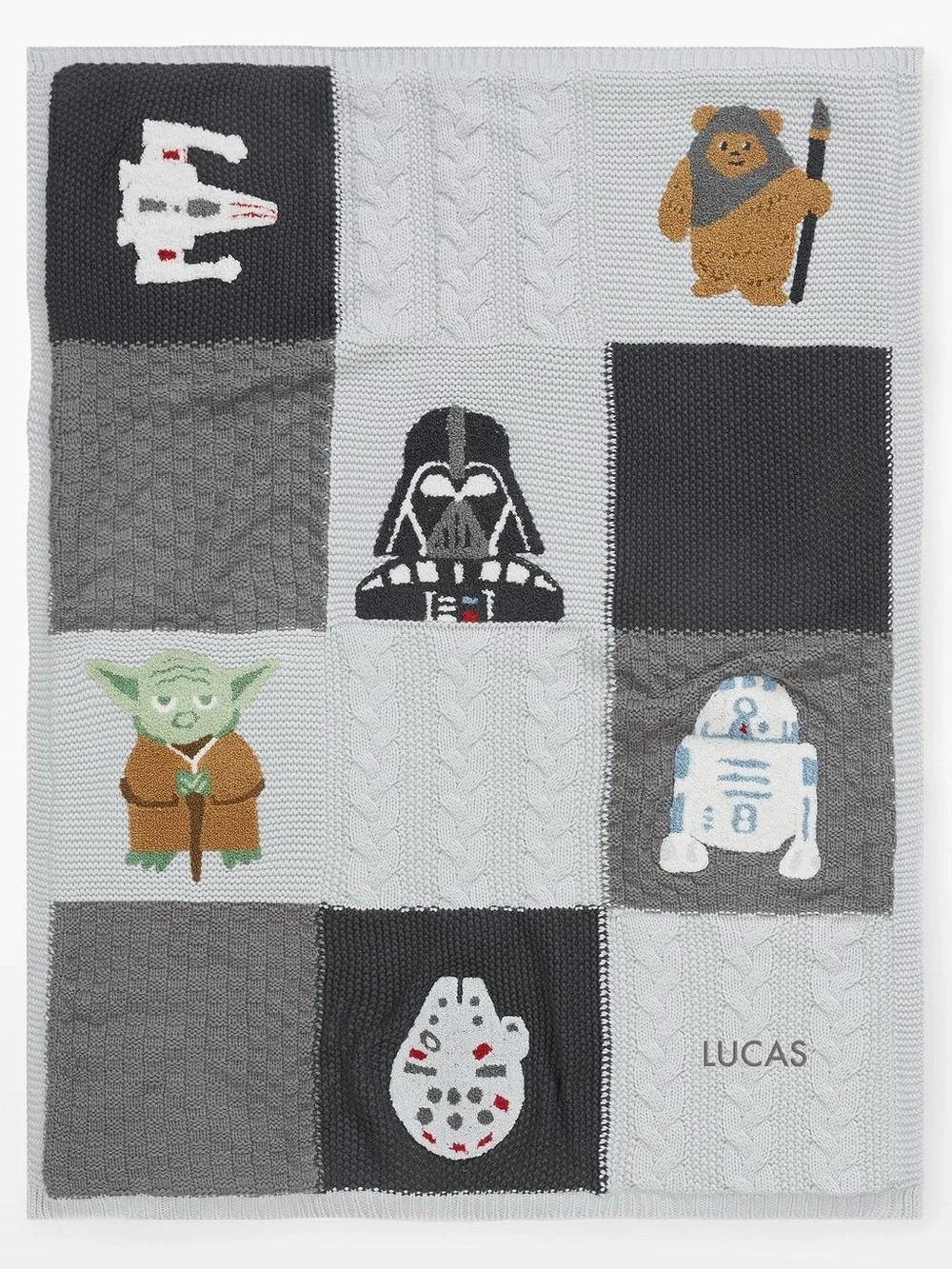 Pottery Barn Kids Star Wars Sherpa-Backed Patchwork Knit Baby Blanket